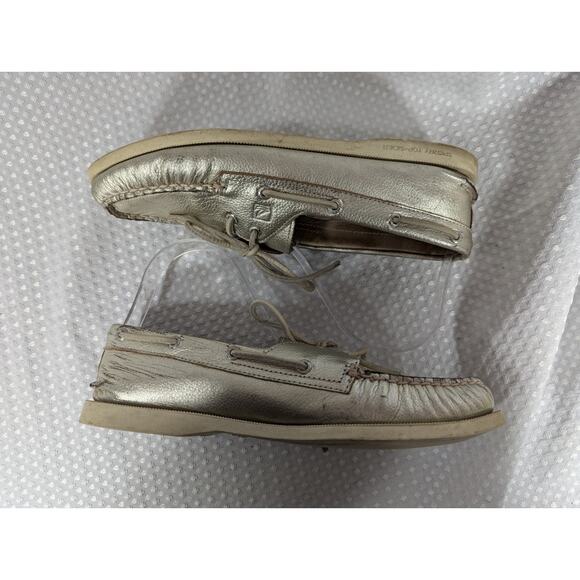 SPERRY TOPSIDER! GOLD GENUINE LEATHER BOAT SHOES NON-MARKING WHITE SOLE! SZ 9.5M - Picture 6 of 10